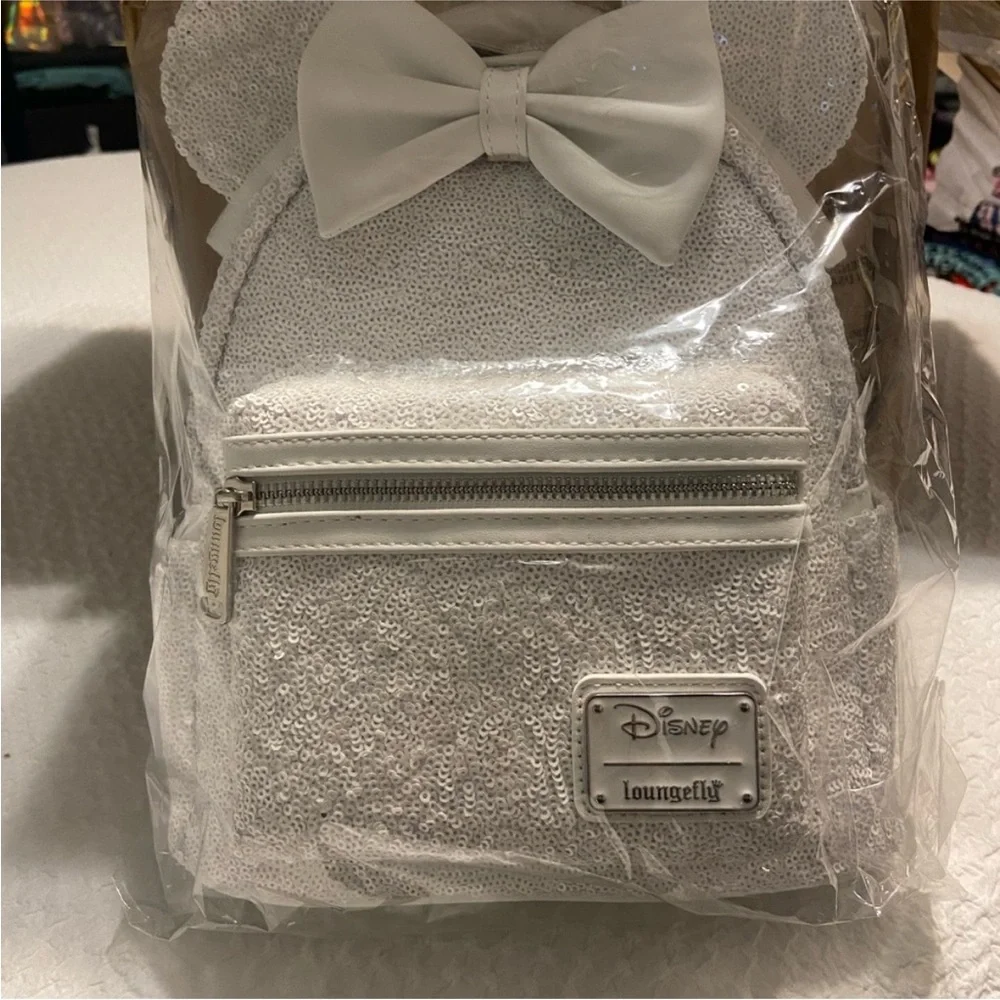 Loungefly white sequin‎ mini backpack